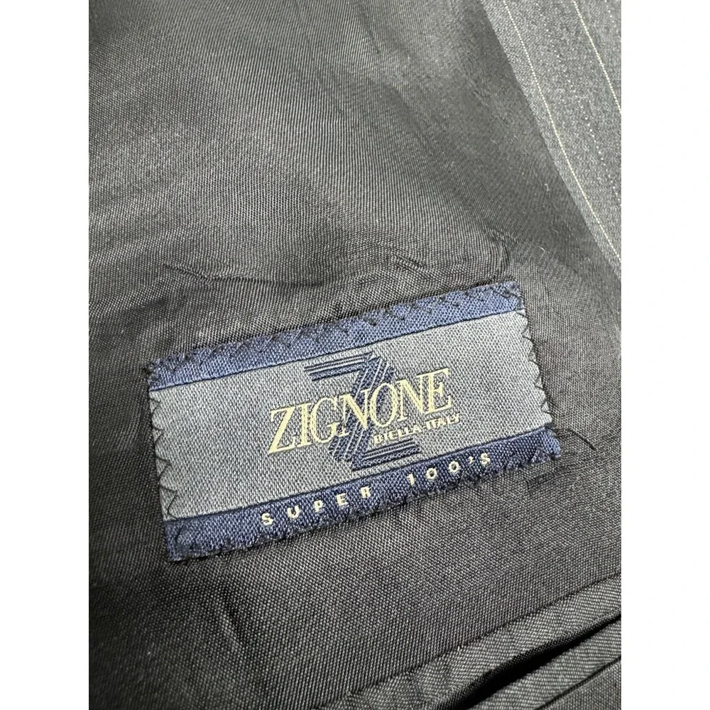 Prestige S Cohen Suit Blazer Jacket‎ Mens 46L Black Pinstripe Sport Coat Wool